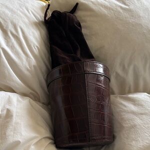 STAUD Dark Brown Crocodile-Embossed Bag